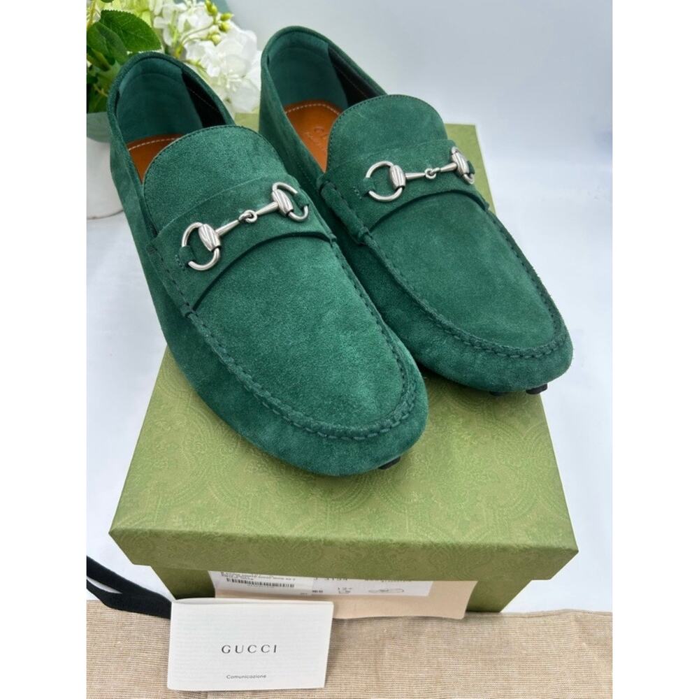 Men's Gucci emerald green horse bit driver loafers size 12.5 fits 13 US